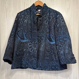 Chico’s Blue & Black Paisley Textured Jacket Blazer Size 2